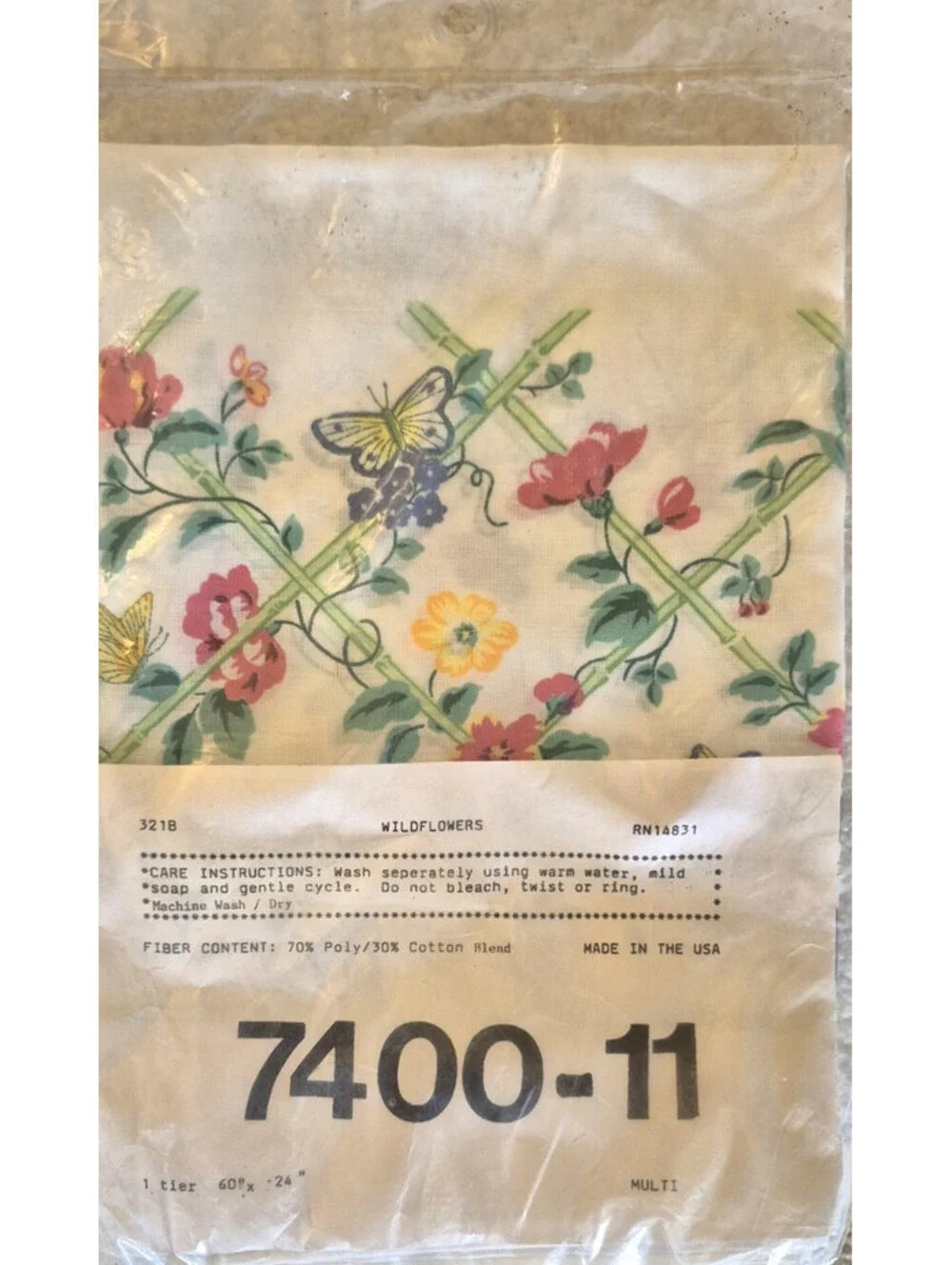 Vintage WILDFLOWERS Butterflies Multi-Color Curtain ~ 1 Tier 60